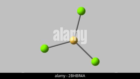 Bor-Trichlorid ist die anorganische Verbindung mit der Formel BCl3. Dieses farbloses Gas ist ein wertvolles Reagenz in der organischen Synthese. Es ist sehr reaktiv Stockfoto