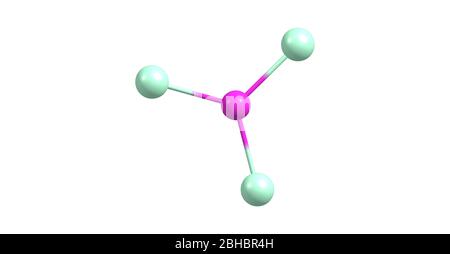 Bor-Trichlorid ist die anorganische Verbindung mit der Formel BCl3. Dieses farbloses Gas ist ein wertvolles Reagenz in der organischen Synthese. Es ist sehr reaktiv Stockfoto