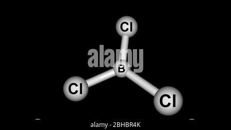 Bor-Trichlorid ist die anorganische Verbindung mit der Formel BCl3. Dieses farbloses Gas ist ein wertvolles Reagenz in der organischen Synthese. Es ist sehr reaktiv Stockfoto