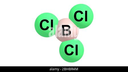 Bor-Trichlorid ist die anorganische Verbindung mit der Formel BCl3. Dieses farbloses Gas ist ein wertvolles Reagenz in der organischen Synthese. Es ist sehr reaktiv Stockfoto