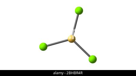 Bor-Trichlorid ist die anorganische Verbindung mit der Formel BCl3. Dieses farbloses Gas ist ein wertvolles Reagenz in der organischen Synthese. Es ist sehr reaktiv Stockfoto