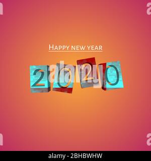 Eine 3d-Illustration von Happy New Year 2020. Schönes Template-Design mit orangefarbenem Hintergrund und hat eine Textur auf einem Text. Stockfoto