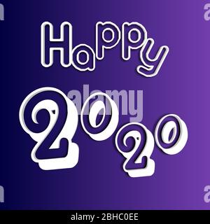 Sonderdesign von Happy New Year 2020. Schönes und elegantes Design 3d-Illustration auf einem lila und blauen Farbverlauf Hintergrund mit weißer Farbe 3d-Text Stockfoto