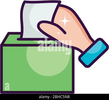 Hand mit Taschentücher Box-Symbol über weißem Hintergrund, Linienfarbe Stil, Vektor-Illustration Stock Vektor