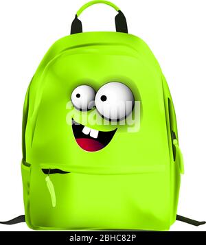 SCHULRUCKSACK IN LEUCHTENDEN FARBEN. Tasche Charakter. Rucksack für unterwegs. Vektorgrafik isoliert auf weißem Hintergrund. Reisen. Stock Vektor