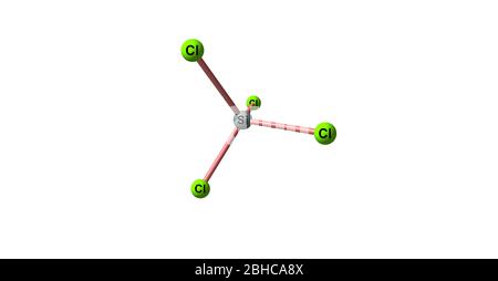 Siliziumtetrachlorid oder Tetrachlorsilan ist die anorganische Verbindung mit der Formel SiCl4. Es ist eine farblose flüchtige Flüssigkeit, die in der Luft abdämpft. 3d Stockfoto