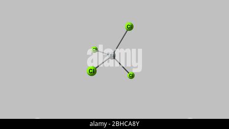 Siliziumtetrachlorid oder Tetrachlorsilan ist die anorganische Verbindung mit der Formel SiCl4. Es ist eine farblose flüchtige Flüssigkeit, die in der Luft abdämpft. 3d Stockfoto