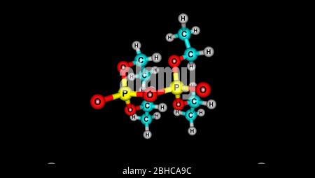 Tetraethylpyrophosphat oder TEPP ist eine Organophosphatverbindung, die als Insektizid verwendet wird. Diese Verbindung ist eine klare, farblose Flüssigkeit. 3d-Bilder Stockfoto