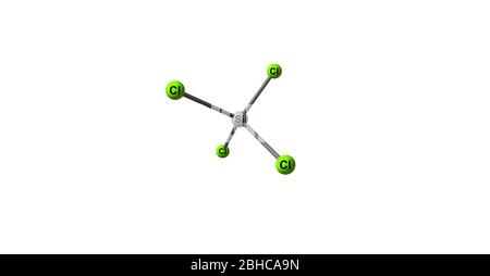 Siliziumtetrachlorid oder Tetrachlorsilan ist die anorganische Verbindung mit der Formel SiCl4. Es ist eine farblose flüchtige Flüssigkeit, die in der Luft abdämpft. 3d Stockfoto