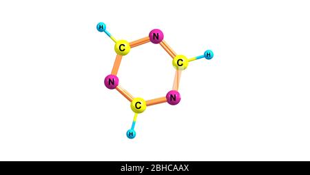 Ein Triazin ist eine Klasse von stickstoffhaltigen Heterocycles. Die Molekülformel der Elternmoleküle ist C3H3N3. 3d-Darstellung Stockfoto