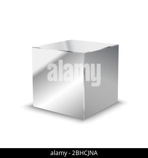 Blank glänzend Metall 3d Würfel auf weiß Stock Vektor
