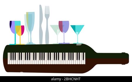 Dinner Einladung und Live-Musik mit Klavier - Vektor-Illustration Stock Vektor