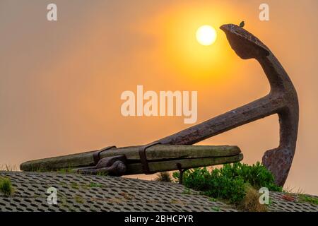 Appledore, North Devon, England. Samstag 25. April 2020. Wetter in Großbritannien. Gestern in der Abenddämmerung kam ein dichter Nebel über der Flussmündung des Torridge in North Devon herab. Bei Sonnenaufgang beginnt sich der Himmel zu klären und die Küstendörfer Instow und Appledore erwachen zu einem hellen, aber dunstigen Start in den Tag. Quelle: Terry Mathews/Alamy Live News Stockfoto