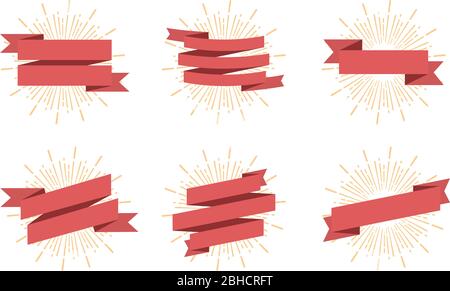 Set Bänder und Sunburst, Hipster-Stil Stock Vektor