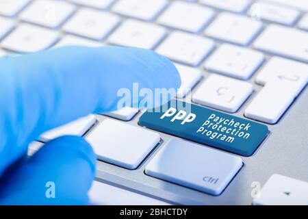 PPP Paycheck Protection Program Konzept. Beschriftung auf der Tastatur Stockfoto