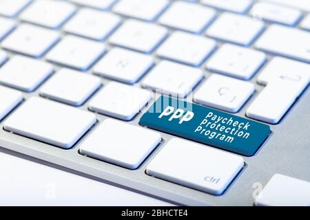 PPP Paycheck Protection Program Konzept. Beschriftung auf der Tastatur Stockfoto