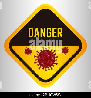 Warnschilder für Gefahren. Ausbruch des Coronavirus. Halten Sie sich vom Gefahrenbereich fern. Kein Eintritt.Prävention, Kontrolle und Management von Krankheiten. Sicherheitsschild. Vektorgrafik für Gefahrensymbol, Poster, Aufkleber, Symbol Stock Vektor
