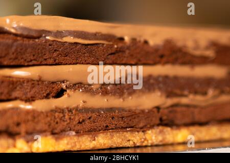 Macro köstlichen Schokoladenkuchen, Textur von Schokoladenkuchen Stockfoto