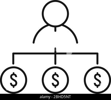 Symbol für Millionär des Geldsystems. Umriss Geldschema Millionär Vektor-Symbol für Web-Design isoliert auf weißem Hintergrund Stock Vektor