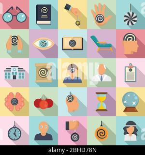 Hypnose Symbole gesetzt. Flacher Satz von Hypnose-Vektor-Icons für Web-Design Stock Vektor