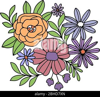 Set von Blumen auf weißem Hintergrund in Vektorgrafiken, für die Gestaltung von Postkarten, Plakaten, Abdeckungen von Notizbüchern Stock Vektor