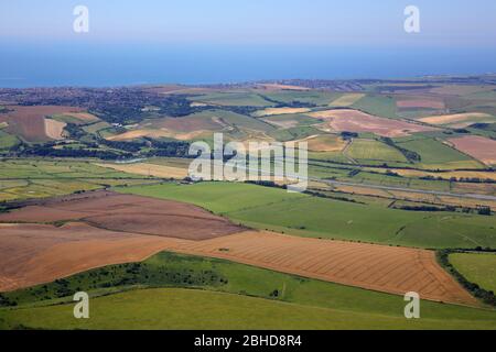 Luftaufnahme der South Downs in Sussex ein Microlight Flugzeug entnommen Stockfoto