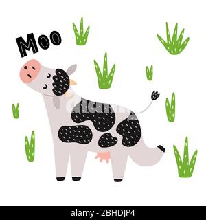 Nette Kuh mooing isoliert Element auf weißem Hintergrund Stock Vektor