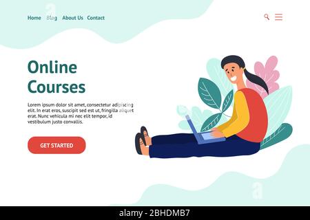 Online-Kurse Konzept mit einem Mann lernen auf Laptop Stock Vektor