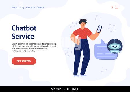 Chatbot Banner Konzept mit einem Mann im Chat mit bot Stock Vektor