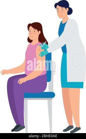 Doktor Frau impfen zu Frau isoliert Ikonen Stock Vektor