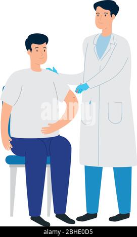 Arzt impfen, um Mann isoliert Ikonen Stock Vektor