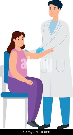 Arzt impfen Frau isoliert Ikonen Stock Vektor