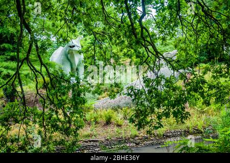 Dinosaurier Modelle in Crystal Palace, London, Großbritannien Stockfoto