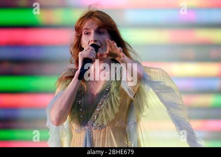 Florence Welch von Florenz + Die Maschine führt auf der Bühne als Barclaycard vorhanden Britische Sommerzeit Hyde Park am Samstag, dem 13. Juli 2019. Stockfoto