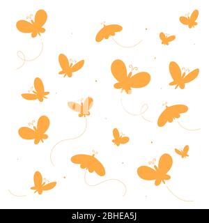 Nahtlose Muster oder Vorlage isoliert auf weiß, eine Reihe von goldenen Schmetterlingen., Illustrationen Stockfoto