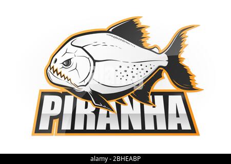 Piranha schwarz-weißes Emblem. Vektorgrafik Stock Vektor