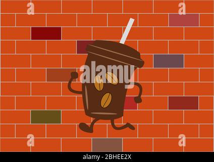 Ein Glas mit einem Strohhalm eines Kaffeetrinks. Die Getränke. Kaffee. Cappuccino. Espresso. Spät. Laufen. Platz für Text. Vorlage für den Text. Poster. Werbeaktion Stock Vektor