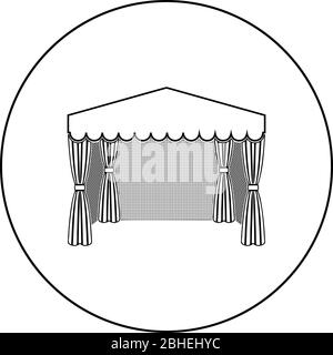 Pavillon für den Einkauf Business Zelt Marquee für Werbung Symbol im Kreis runden Kontur schwarz Farbe Vektor Illustration flachen Stil einfaches Bild Stock Vektor