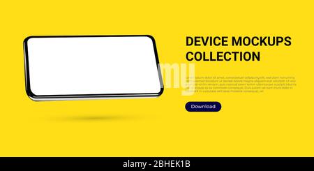 Realistische Vorlage Mock-up eines horizontal gedrehten schrägen Smartphones für Web-Design, Webseiten, Banner, Landungen, Präsentationen. Perspektivische Ansicht Stock Vektor