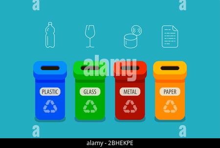 Infografik zum Sortieren von Müll. Vektorgrafik Recycling-Behälter Stock Vektor