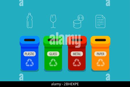 Sorting garbage infographic. Recycling bins vector illustration Stock Vektor