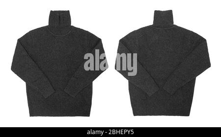 Blank grau Pullover Rollkragen Mock up Vorlage, Vorder- und Rückansicht isoliert auf weißem Hintergrund mit Clipping-Pfad. Stockfoto