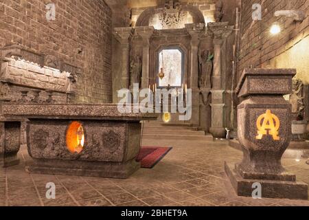 Kapelle im Hauptsaal Wieliczka Salzbergwerk in Südpolen Stockfoto