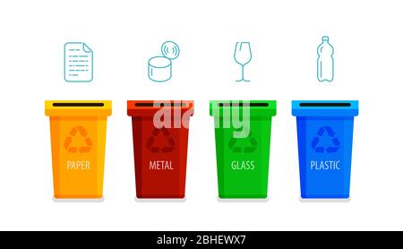 Recycling-Behälter. Sortieren von Müll Infografik Vektor Illustration Stock Vektor