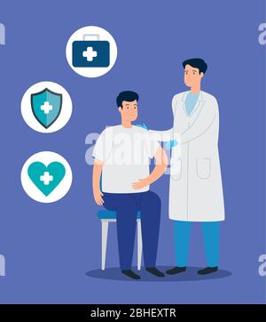 Arzt impfen, um Menschen und medizinische Symbole Stock Vektor