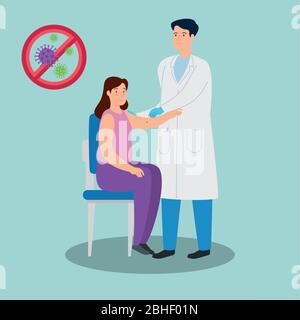 Arzt impfen Frau mit Partikeln covid 19 in verbotenes Signal Stock Vektor