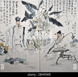 Chinesisches Gemälde: Dichter in der Song Dynastie Gesang des Südturms. Wuhan Museum , China Stockfoto