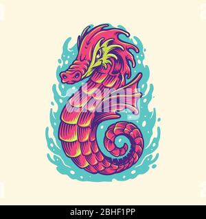 Handgezeichnetes Seepferdchen. Nautische Vektordarstellung von Marine Stock Vektor