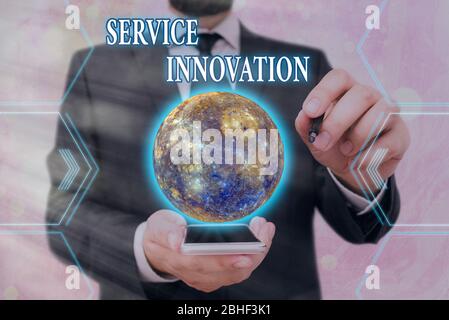 Handschrift Text Writing Service Innovation. Konzeptionelles Foto verbesserte Product Line Services führen bevorstehende Trend-Elemente dieses Bildes eingerichtet Stockfoto