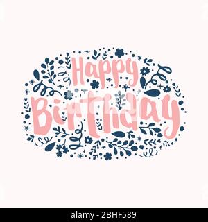 Abstraktes Blumendeko-Design mit Wort zum Geburtstag. Einfacher Brief alles gute zum Geburtstag. Vektorgrafik EPS.8 EPS.10 Stock Vektor